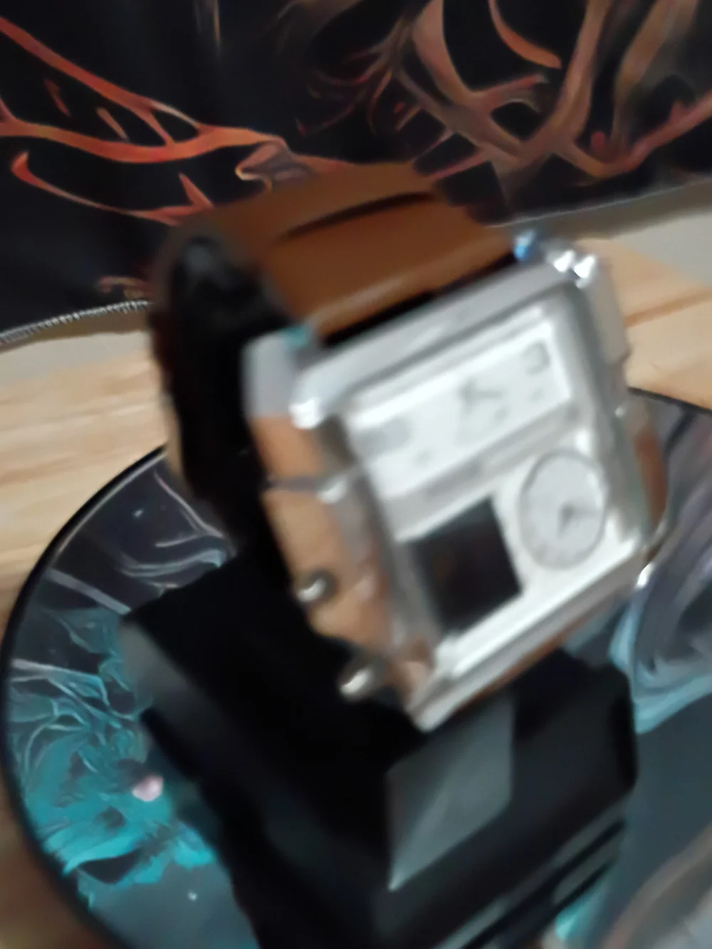 Ice Silver Dual-Display Men's Watch with Brown Leather Band